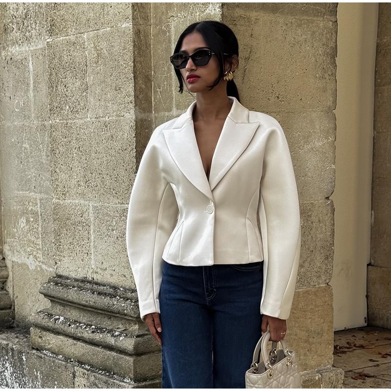 Летний женский блейзер с лацканами, на одной пуговице, короткий пиджак, повседневный, с длинными рукавами, приталенный, тонкий пиджак