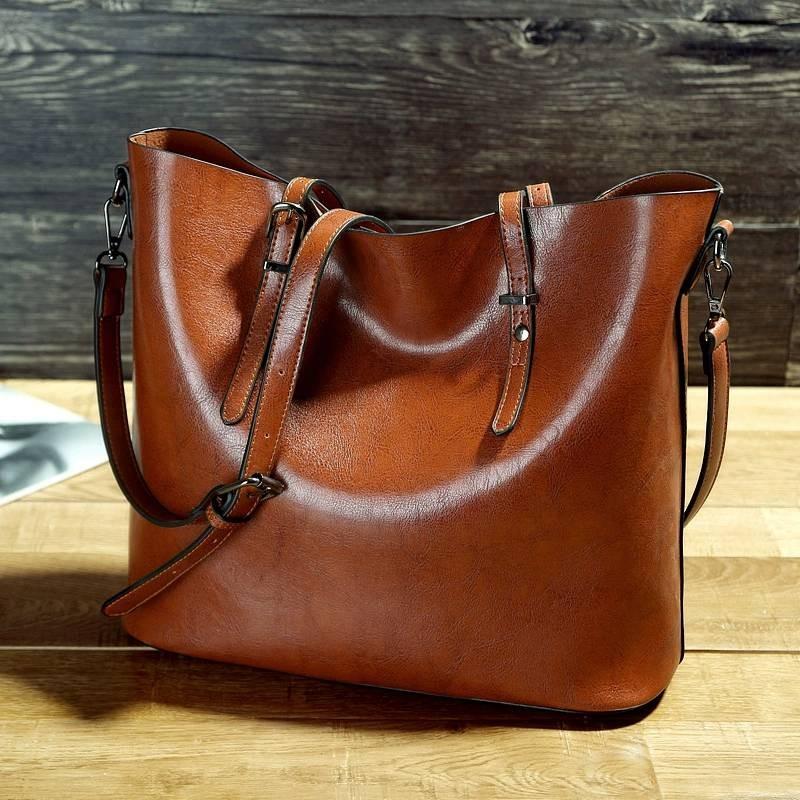 Retro Women Fashion Solid Colours Leather Tote Bag Large Capacity Waterproof