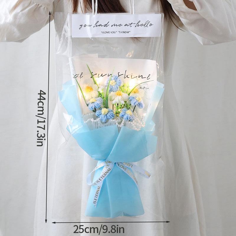 LED Knitted Flower Bouquets Finished Woven Bouquet Crochet Flower Decorations Artificial Flowers Wedding Decor Birthday Gifts