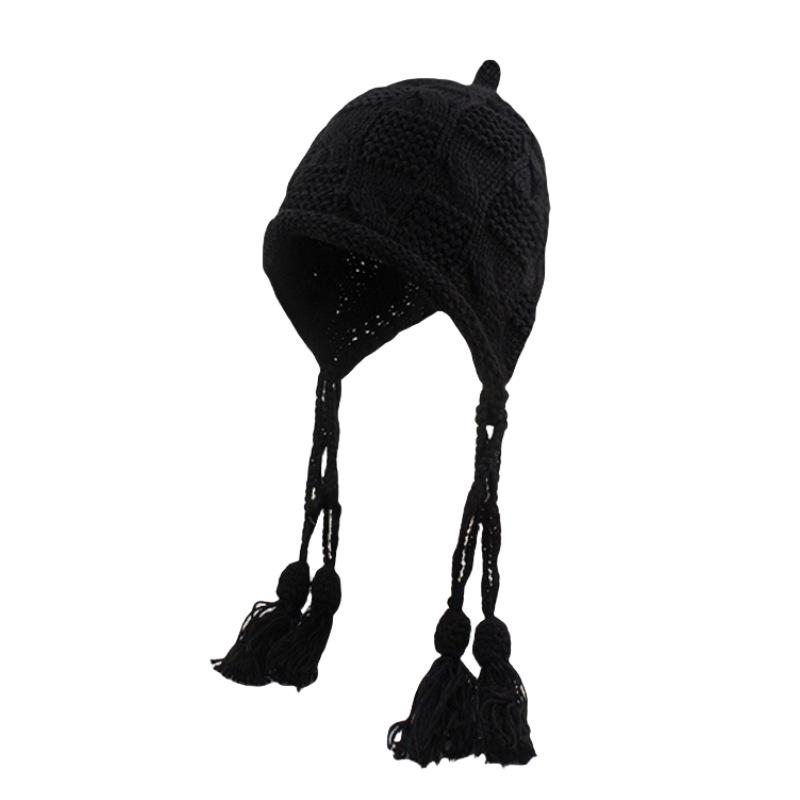 Festive Red Tassel Beanie - Women's Autumn/Winter Ear Protection Hat for Christmas and New Year