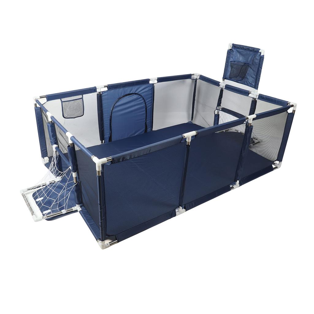 Большой детский манеж, регулируемый, симпатичный, прямоугольный, детский забор с футбольной рамкой, темно-синий