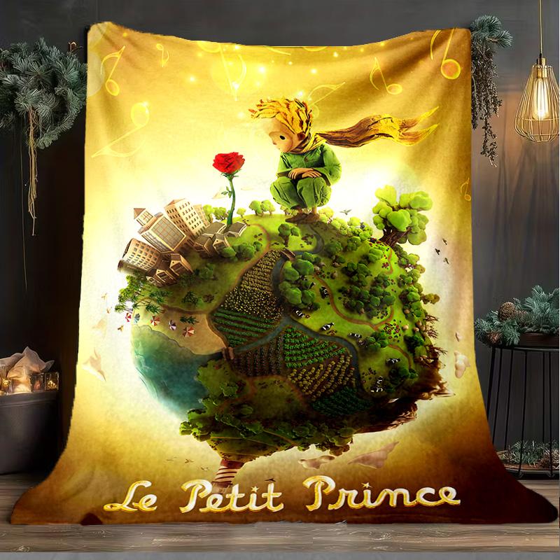 1PC Little Prince Blanket Flannel Throw for Sofa, Indoor, Camping, Living Room, Office, Chair, And Bed Soft Birthday Christmas Gift
