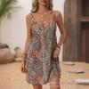 [Size] V-Neck Spaghetti Strap Printed Casual Suspender Dress