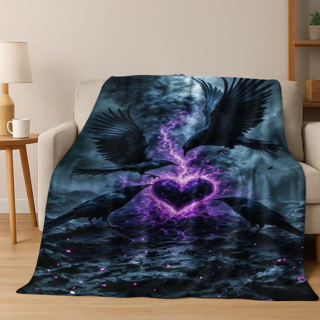 3D Viking Oding Raven Crow Skull Huginn Muninn Norse Flannel Blanket,Warm and Cozy Soft Throw Blanket for Home Bedroom Bed Sofa