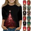 Christmas Day Print Tops For Youth Girls 5-16 Years Round Neck 3/4 Sleeves T-Shirts Trendy Tops Outfit Tees