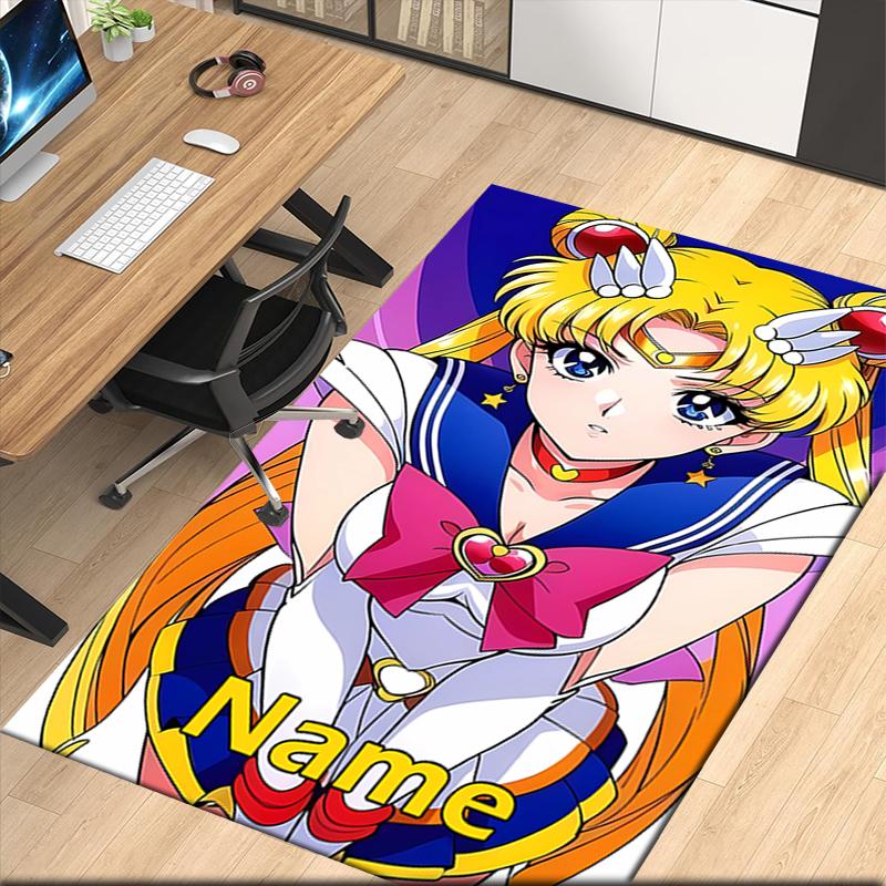 Custom Name Sailor Moon Printed Carpet, for Office Chair Living Room Bedroom Kitchen Room Decor Gifts.