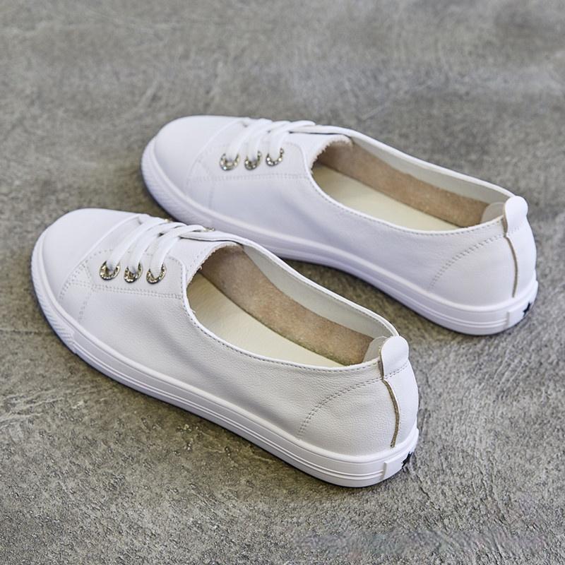 Fashion Leather Low-Cut White Shoes for Women 2025 Spring New Student Versatile Slip-on Lazy Flat Large Size Women's Shoessg54