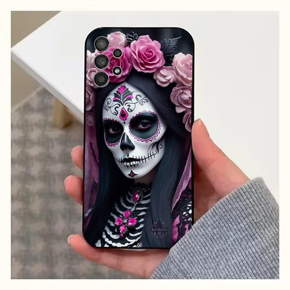 Чехол для телефона Мексиканский Череп Катрины Девочка Для Samsung S25,S24,S23,S22,S20,S21,S10,Ultra,Plus,Lite,FE, Мягкий Силиконовый Черный Чехол
