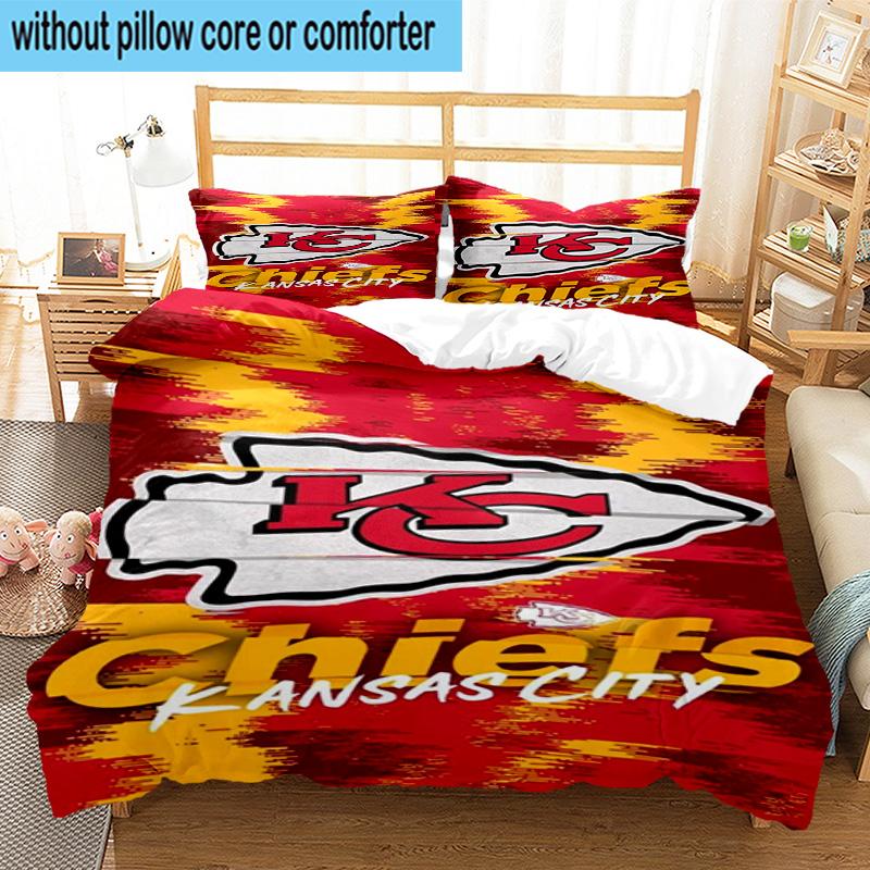 3pcs City Chiefs Emblem Printed Bedding Set Duvet Cover Closure Includes 1 Duvet Cover & 2 Pillowcases Bedding Sets Home Decor Gifts