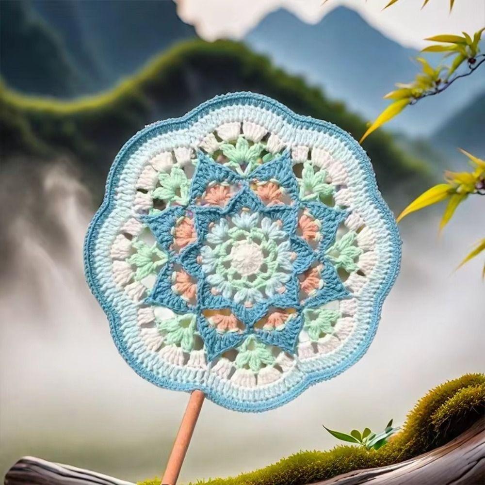 Yarn Crocheted Antique Style Fan Classical Weaving Fun Decorative Craft Fan Girlfriend