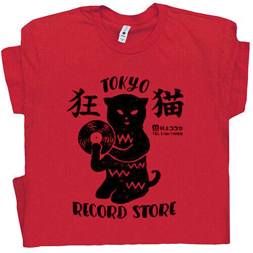 Tokyo Record Store T Shirt Black Cat Shirt Vinyl Record Player Cool Vintage DJ T Unisex T-Shirt