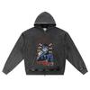 DTG Print Knitted Denim Zip-Up Hoodie Remain Skeptical Brother Print Zipper Hoodies