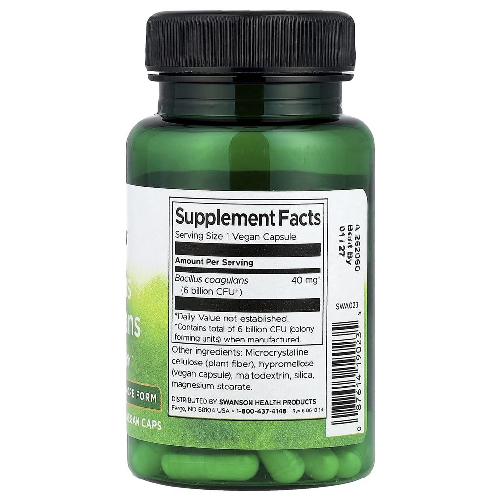 Bacillus Coagulans, 6 миллиардов КОЕ, 60 вегетарианских капсул