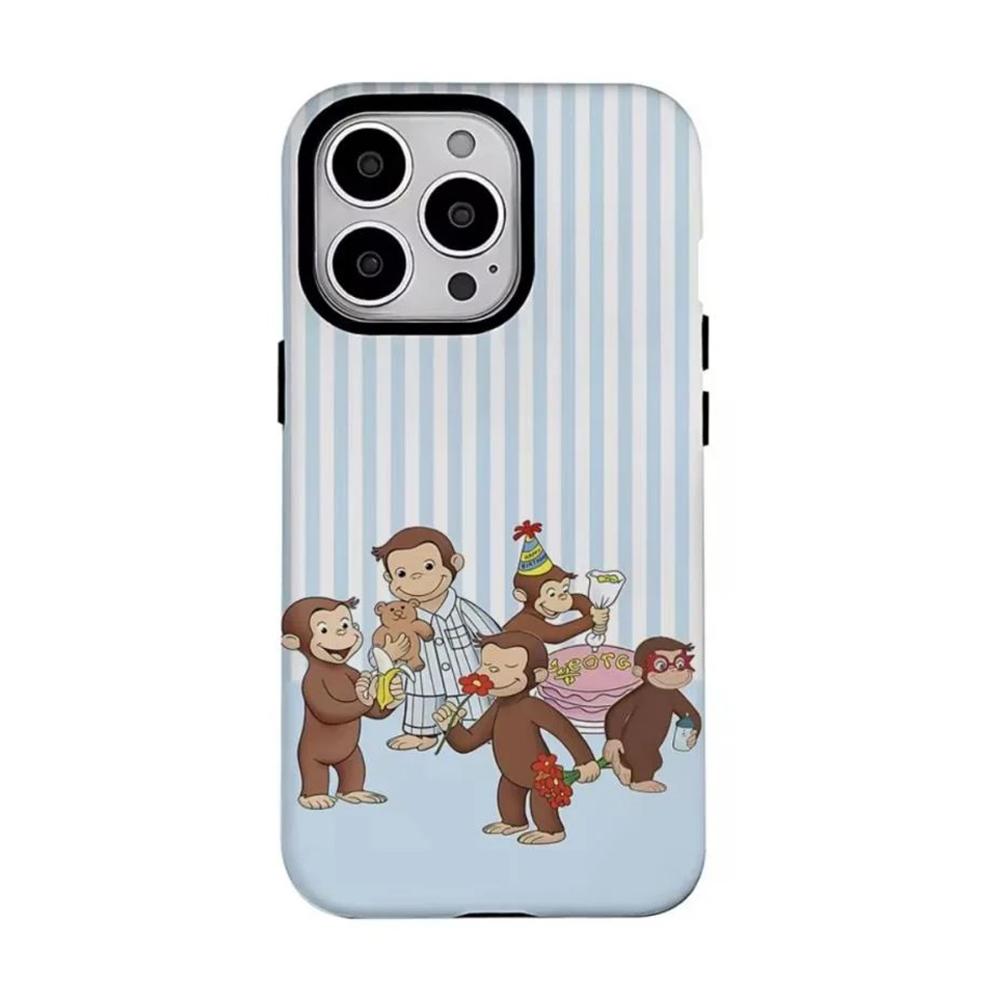 Роскошный Чехол Clmj Милая Обезьянка Любопытный Джордж для iPhone 17 16 15 14 13 12 11 X XS Air Pro Max Plus Двухслойная Задняя Крышка