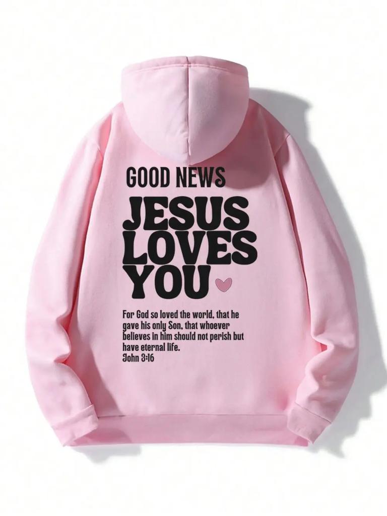 Autumn Mens Hoodies Good News Jesus Loves You Printing Pullovers Loose Pocket Warm Comfortable Sweatshirts Street Clothing