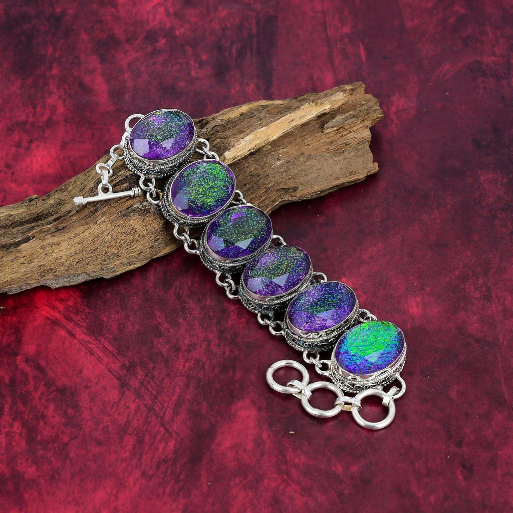 Ювелирные изделия из фиолетового триплетного опала, ювелирные изделия ручной работы из стерлингового серебра 925 пробы, уникальный комплект ювелирных изделий для женщин с браслетом и ожерельем