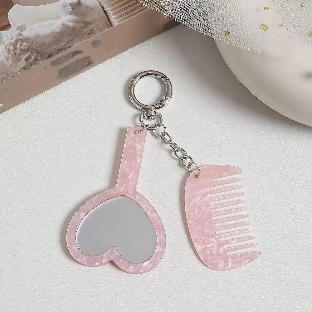 Mini Fine Tooth Comb Grooming Keyring Acetate Material Heart Mirror Comb Bag Pendant Use