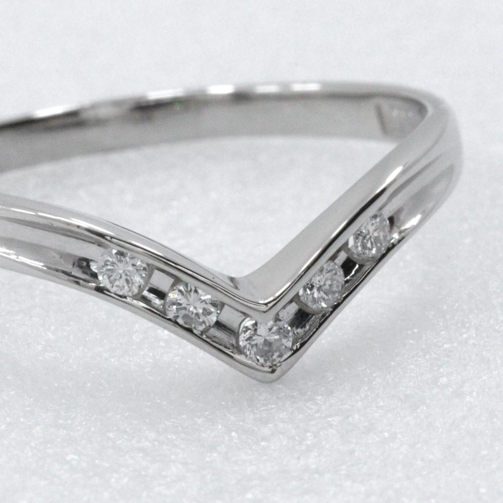 V-shaped 5P Ring Pt900Platinum/diamond #7.8(US Size) V character 2.7g Women Used