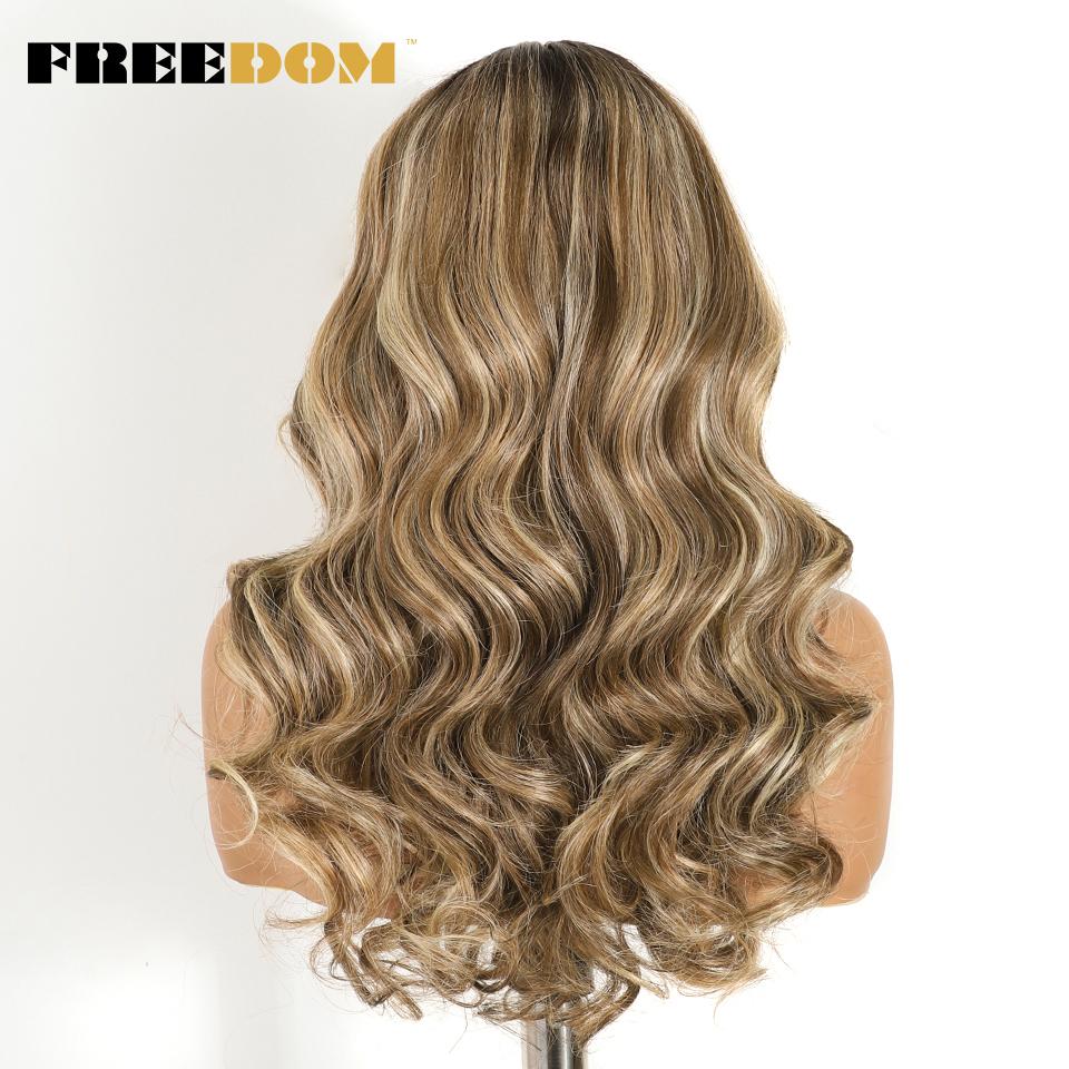 FREEDOM 9x6 Synthetic Lace Front Wigs For Women Pre Plucked Body Wave Lace Wig 20 inches Pre-cut Ombre Brown Blonde Cosplay Wigs