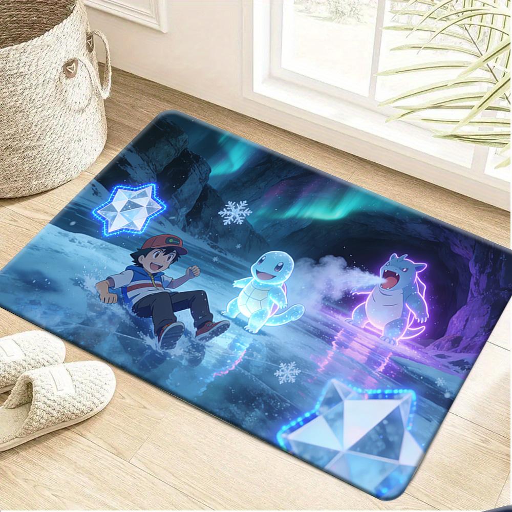 Pokemon Pikachu Night City Rain Print Non-Slip Doormat, Absorbent Floor Mat for Home Decor
