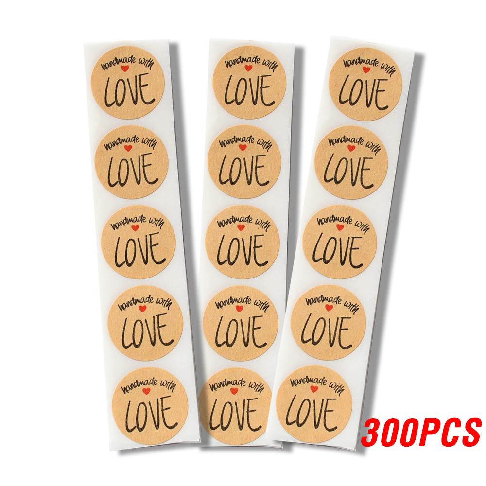 1Inch 100-500pcs Round Kraft Paper "handmade With love" Seal Sticker For Handmade Products Baking Products Sealing Sticker Label