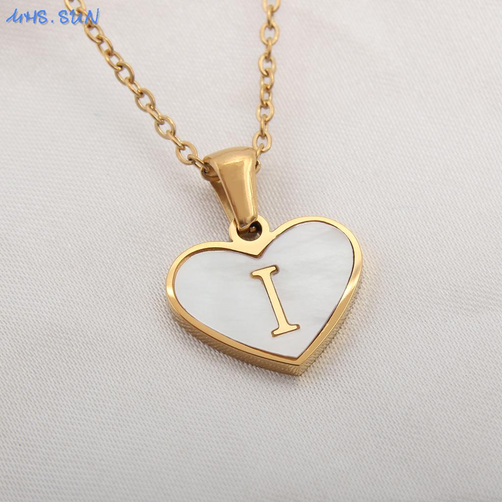 MHS.SUN Stainless Steel Heart Initial Necklace for Women Girls Gold Plated A-Z 26 Letter Pendant Choker Jewelry Birthday Gifts