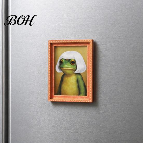 Decorative Animal Magnet Abstract Frog Refrigerator Magnet, Framed Hairstyle Fridge Kitchen Appliance Decor Home Office Decoration Party Favors Frame