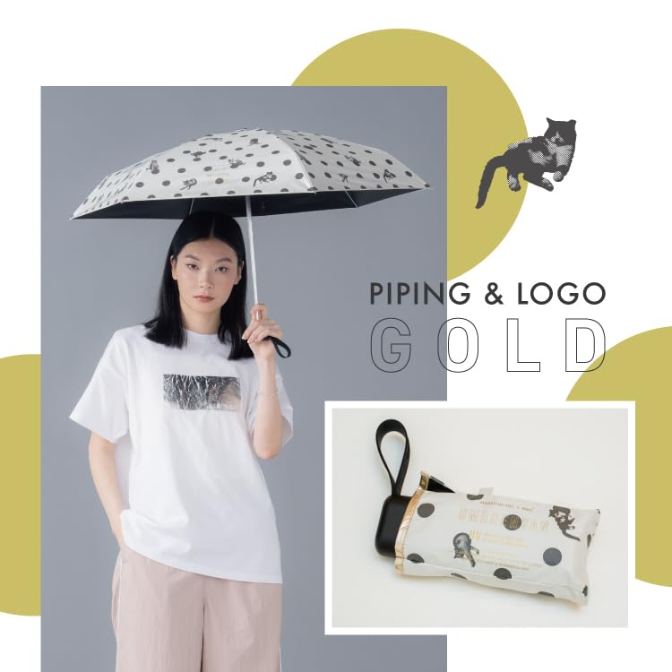 Parasol by Masayuki Oki X Sun and Rain Resistant Shade Cat Folding for Commuting To Work or for Polka [2025] Wpc. Umbrella, Dots, Mini, Off-white,