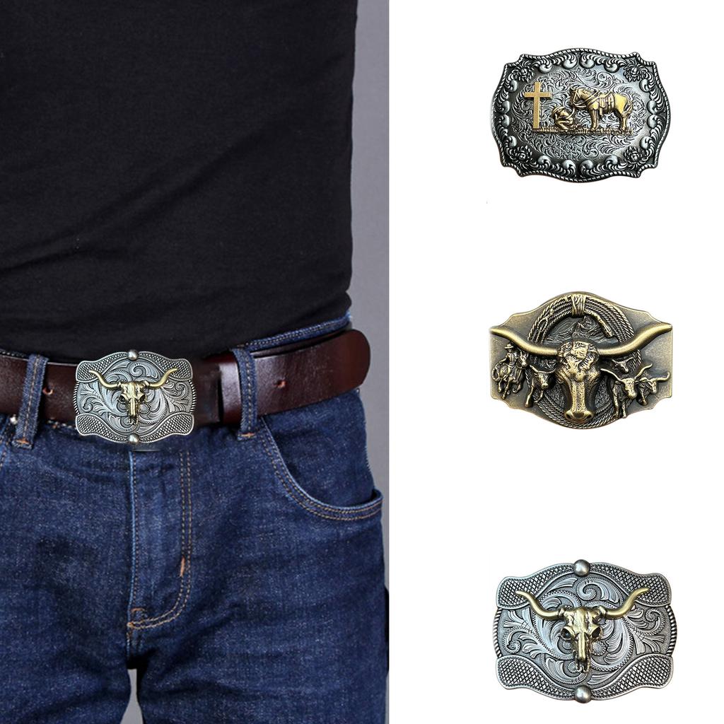 Bull Skull Shape Belt Buckle Adult Unisex Clothing Accessories Western Cowboy Buckle for Adult Waist Belt DIY Supplies