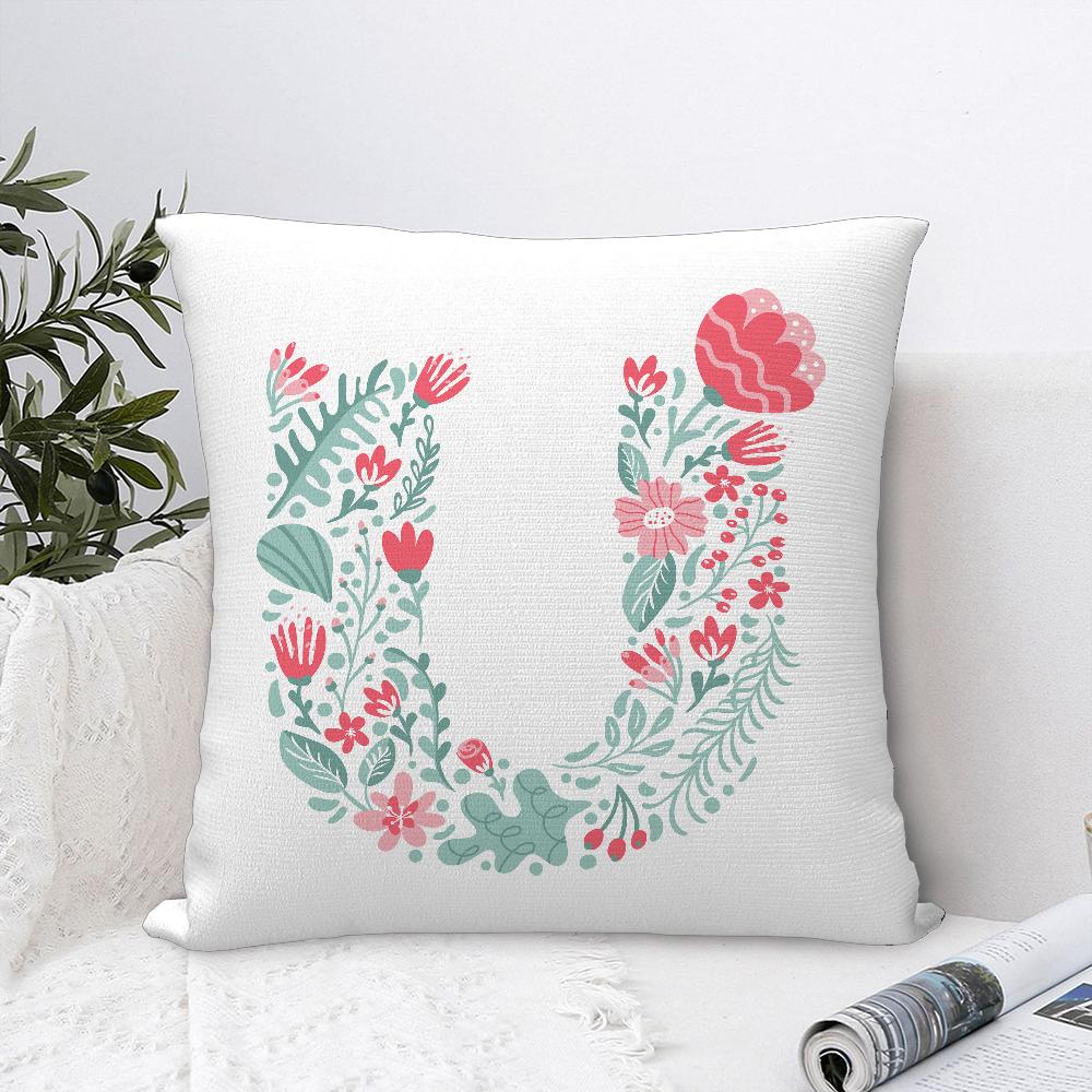 Cute Floral Letter Pillow Case Sofa Decorative Home Double-sided Printing Short Plush Cushion Cover Throw Pillow Cover Gifts