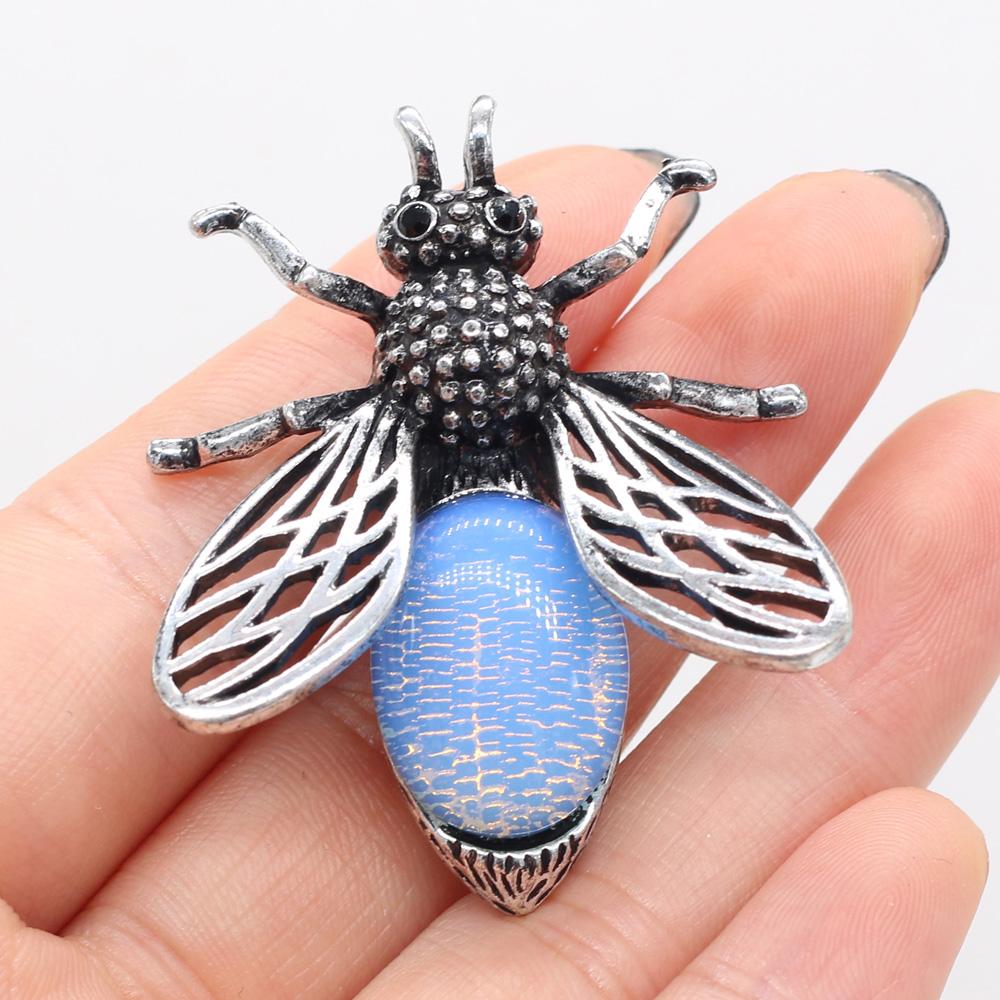 Women Brooch Natural Stone Bee-Shaped Pendant For Jewelry Making DIY Necklace Bracelet Clothes Shirts Accessory