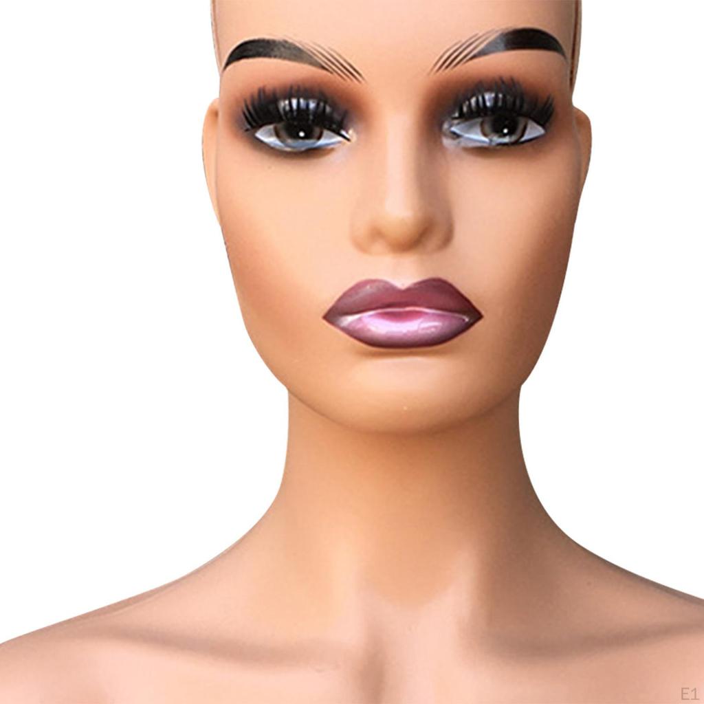 Female Bald Mannequin Head Manikin Wig Display Model with Shoulder for Glasses Earrings
