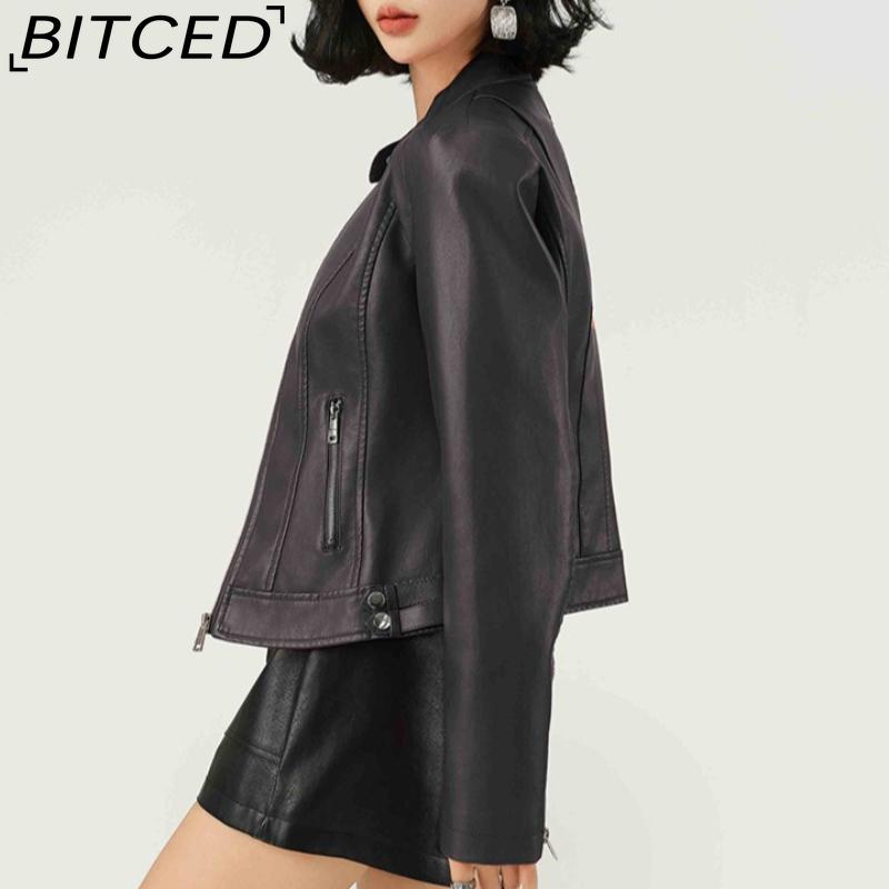 Модная женская куртка из искусственной ПУ кожи, воротник-стойка, легкий весенне-осенний стиль, красная кожаная куртка