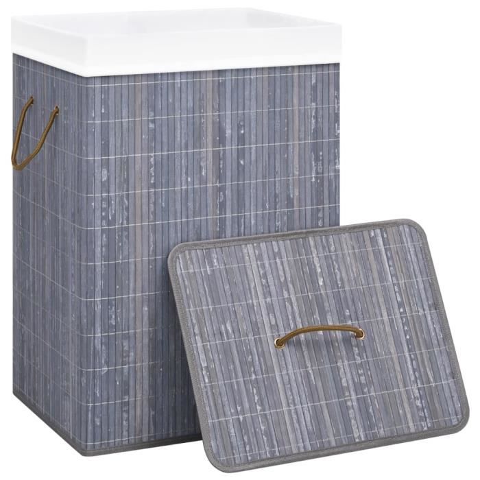 VidaXL Laundry Basket with Single Section Grey Bamboo 320755