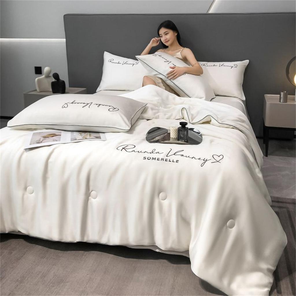 Ice silk air conditioner with three/four piece set, summer cool, machine washable, naked sleeping, summer blanket, washed in core student dormitory