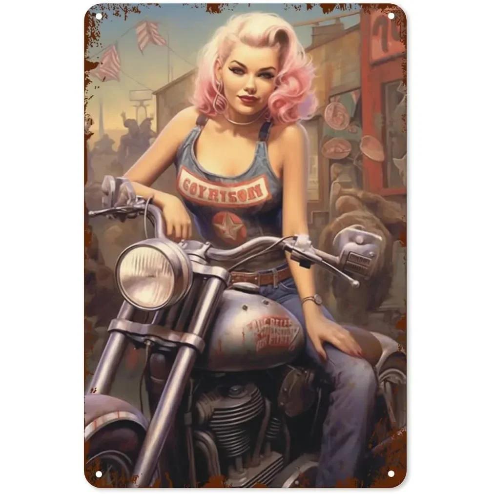 Металлические жестяные вывески для девочек и женщин, винтажные мотоциклетные забавные художественные настенные украшения для дома, мужчины, пещеры, гаража, кафе, баров, пабы