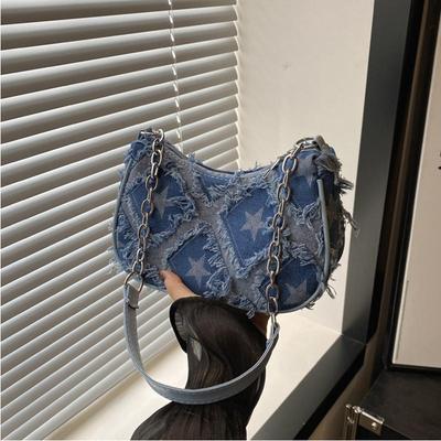 Женская маленькая сумка на плечо с цепочкой и узором звезды, трендовая винтажная Y2k джинсовая сумка под мышкой, корейская сумка женская