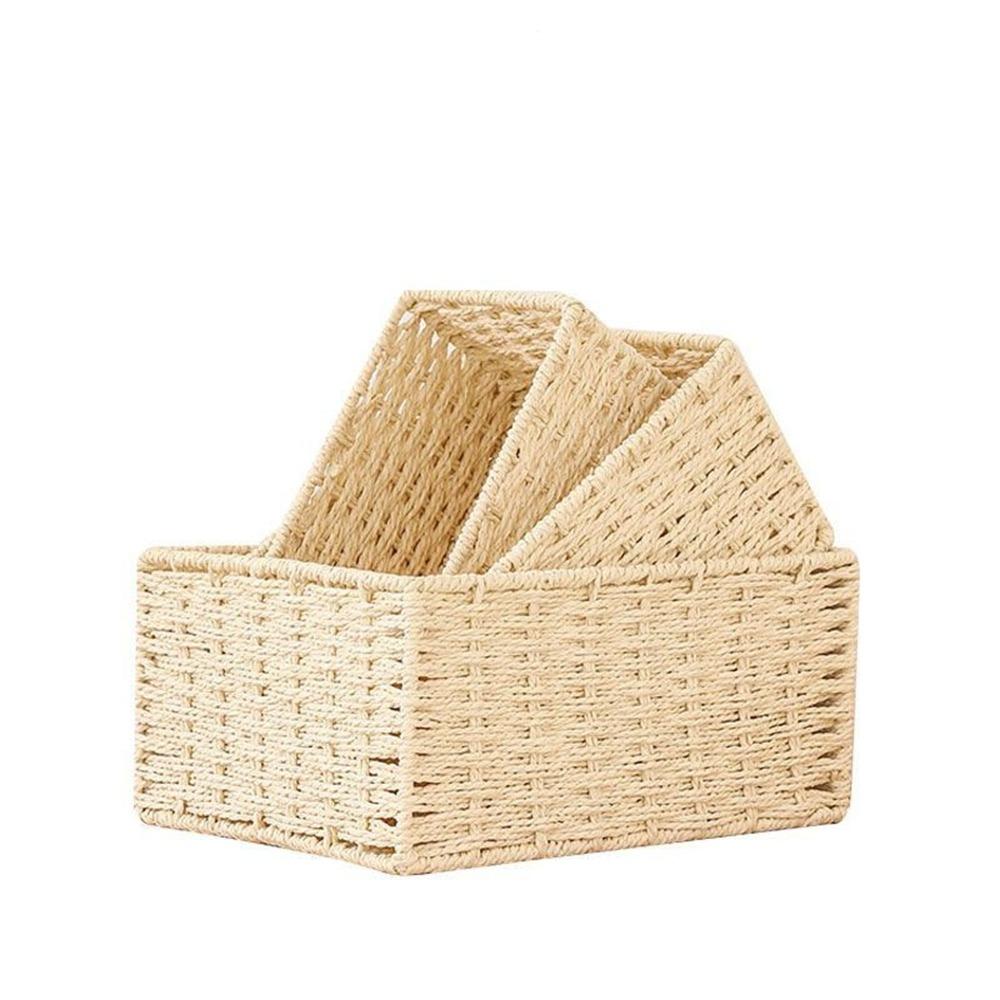 Large Capacity Woven Storage Basket Rectangular Snack Storage Box Cosmetics Storage Box for Home