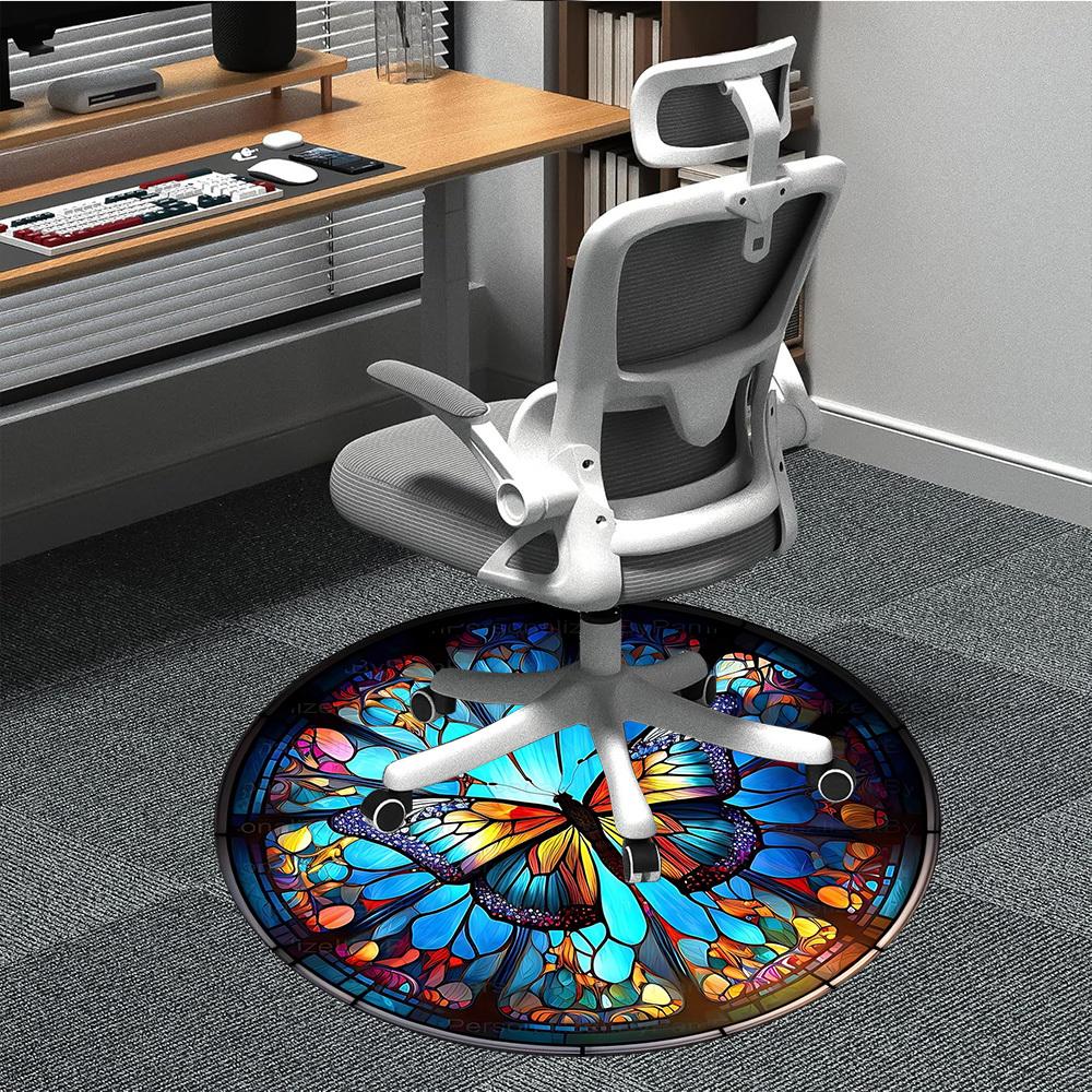 1pc Butterfly Stained Glass Chair Carpet for Office - Durable, Ideal for Chair Mats, Stylish & Functional Decorative Rug yy260130031