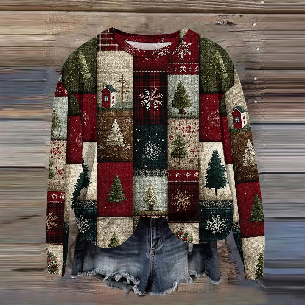 Women's Fashion Printed Long Sleeve Loose Round Neck Sweatshirt Top Fall