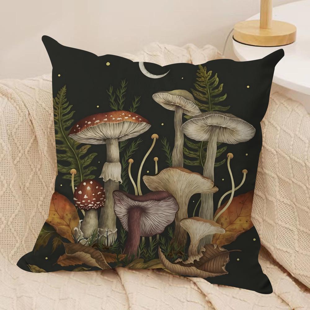 Mushroom Illustrations Cushion Cover Pillowcase Ultra Soft Skin Friendly Fabric Cloud Like Comfort Concealed Zipper