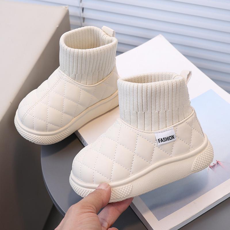 Children's Boots Warm Non-Slip Kids Boots Plush Lining Upper Woolen Stitching Design Short Boots Comfortable Solid Color Kids Shoes