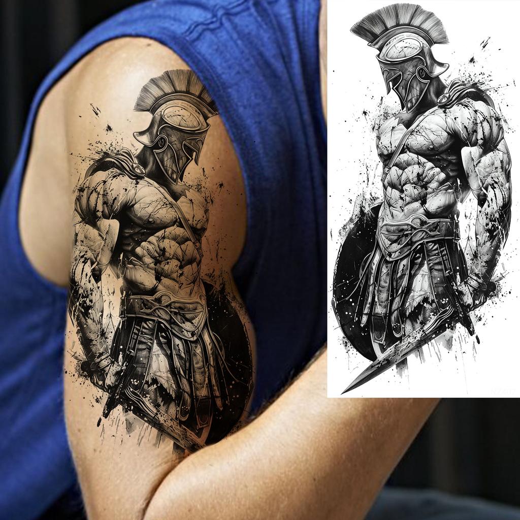 1 Sheet Realistic 3D Zeus Lion Warrior Temporary Tattoos For Men Women Adults, Long Lasting Waterproof Temp Fake Tattoo Stickers