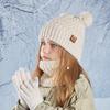 Kids Winter Hat Gloves Scarf Set Cold Weather Knitted Bear Hat with Pom Fleece Lined Neck Warmer Mitten Set for Girls Boys Ages 4-10