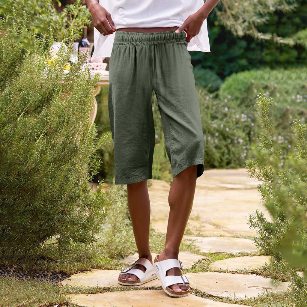 Женские однотонные повседневные брюки с высокой талией, спортивные брюки, шорты 1/2