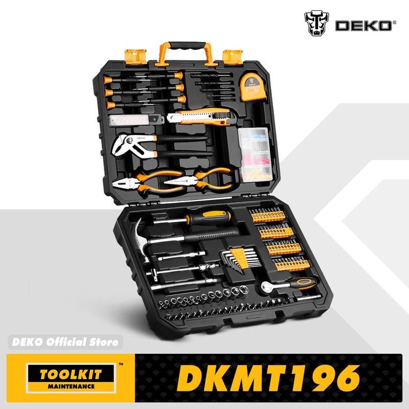 DEKO DKMT128/DKMT196 Домашний набор инструментов для DIY, Комбинированный набор для ремонта автомобилей, Набор ручных инструментов с пластиковым ящиком для инструментов, Отвертка, Молоток
