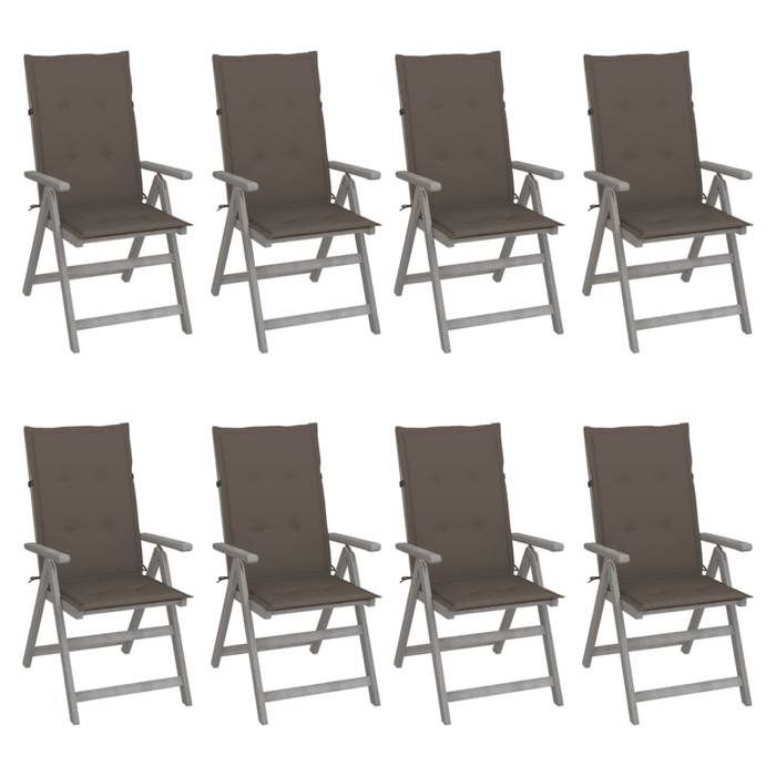 Maison Exclusive - Chaises inclinables de jardin et coussins lot de 8 Gris Acacia