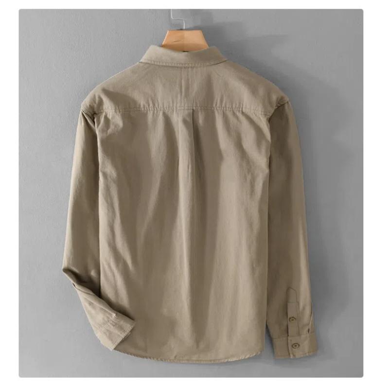 Весенне-летняя рубашка с длинным рукавом для мужчин в корейском стиле, рабочая одежда для мужчин, топы с воротником-лацканами и карманами, хлопковая рубашка, простая мужская одежда