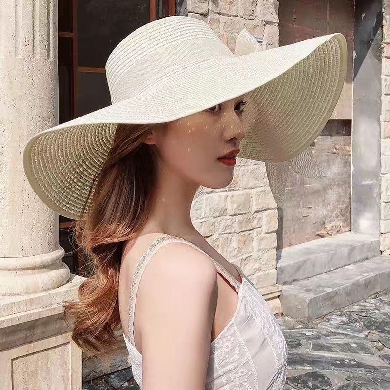 Women's Summer Beach Outing Wide Brim Beach Hat Sun Protection Sunshade Vacation Versatile Wide Brim Woven Foldable Straw Hat