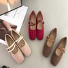French Ballet Single Shoes Women's Autumn New Retro Red One-word Strap with Skirt Flat Mary Jane Grandma Shoes